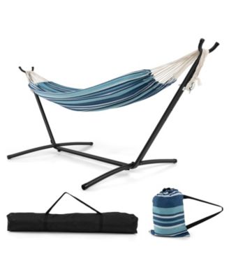 Portable Indoor Outdoor 2-Person Double Hammock Set with Stand and Carrying Cases-Blue