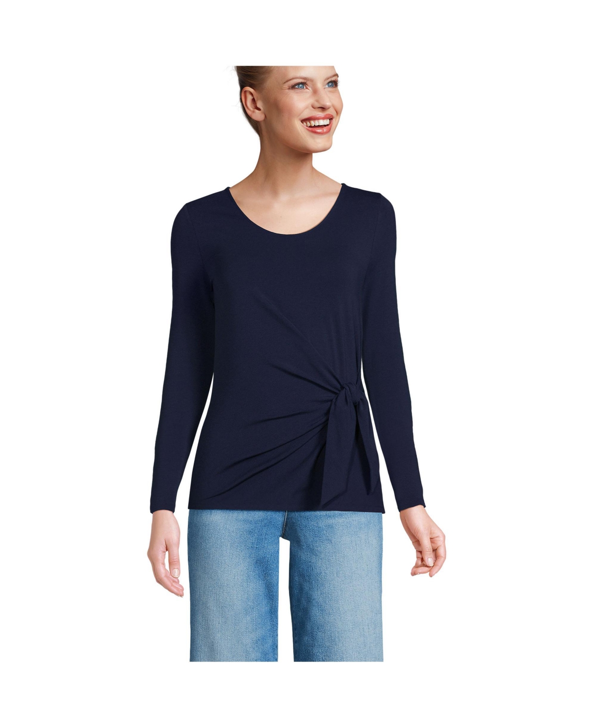 Lands' End Women's Long Sleeve Lightweight Tie Front Top