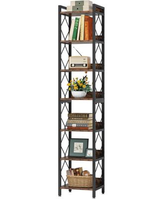 78.7-Inch Extra Tall 7-Tier Narrow Bookshelf Freestanding Corner Storage Organizer for Small Spaces and Home Office