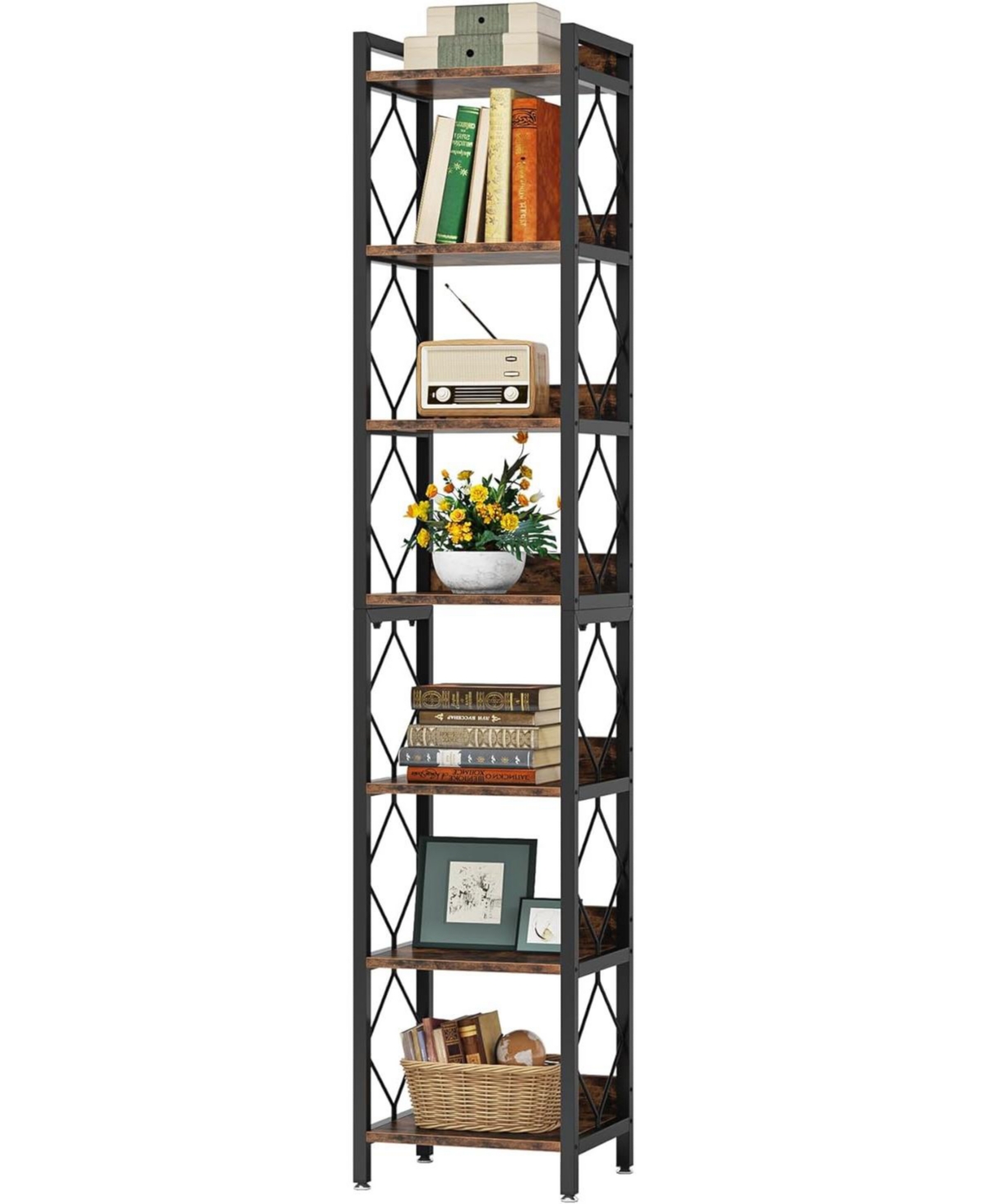 Tribesigns 78.7 Inch Extra Tall Narrow Bookshelf, 7 Tier Skinny Bookcase for Spaces, Freestanding Display Shelves, Multifunctional Corner Storag
