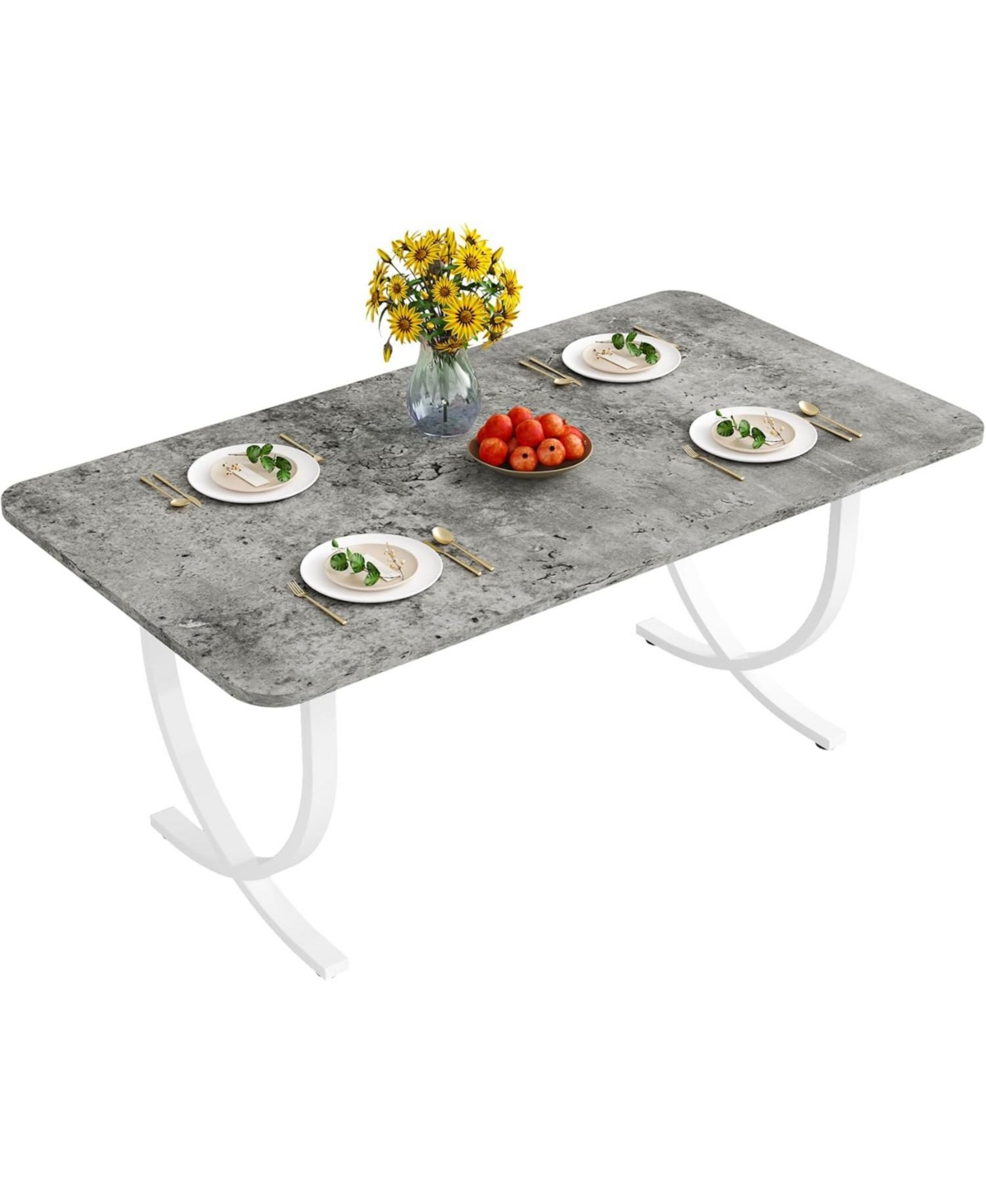 Tribesigns Rectangular Dining Table for 4, Inches Modern Kitchen Table with Faux Marble Table Top and Metal Legs for Dining Room, Kitchen - Grey an
