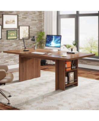 63 Inches Office Executive Desk, Home Office Desk Large Computer Writing Table with Storage, Wood Workstation Desk Small Conference Table