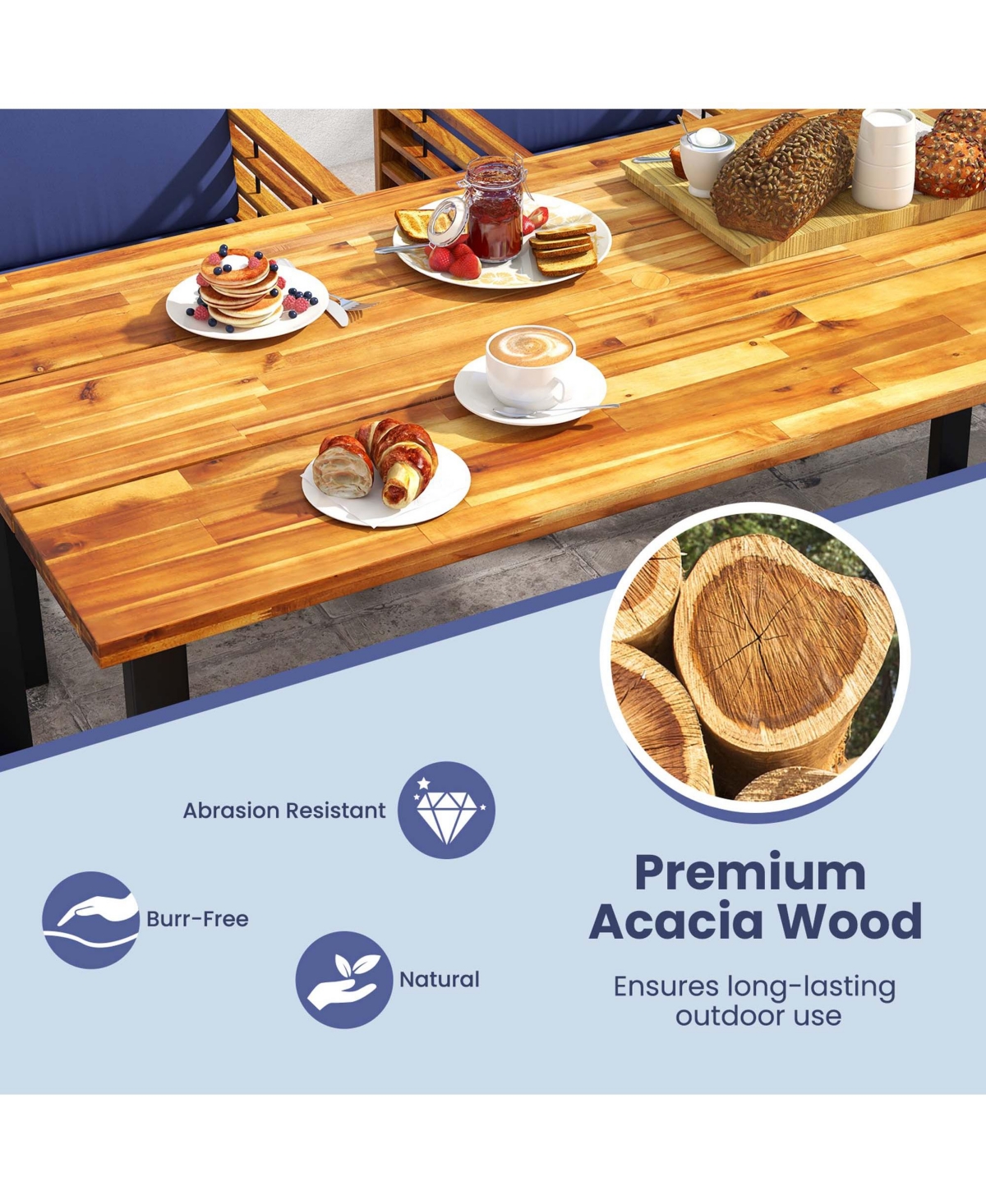 Costway 7pcs Patio Acacia Wood Dining Chair & Table Set Heavy-Duty Space-Saving Outdoor