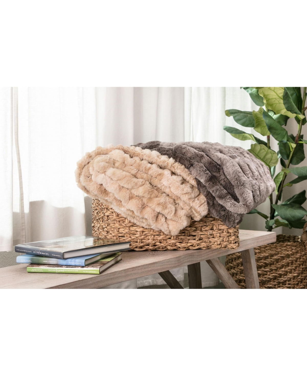 Chanasya Premium Ruched Faux Fur Throw Blanket - Luxurious, Soft Reversible Mink Blanket - 108