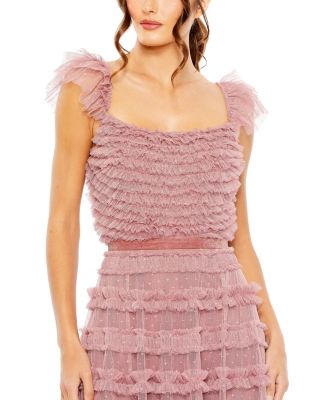 【Mac Duggal】Ruffle Cap Sleeve Ruffle Gown 関税送料込 Mac Duggal Women's Ruffle Cap Sleeve Embellished Tiered Gown