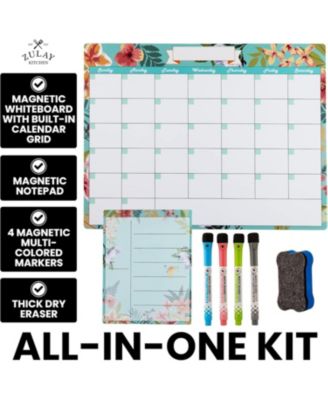 Magnetic Whiteboard Calendar Kit – Includes Notepad, 4 Markers & Eraser for Fridge