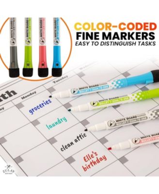 Magnetic Whiteboard Calendar Kit – Includes Notepad, 4 Markers & Eraser for Fridge