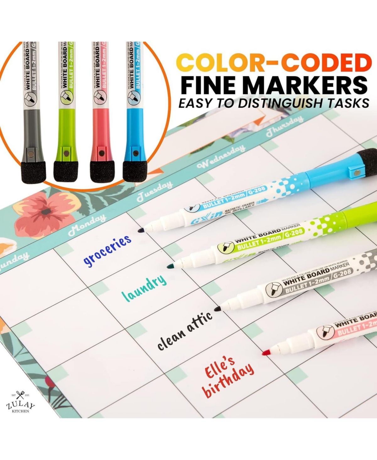 Zulay Kitchen Magnetic Dry Erase Calendar Whiteboard Kit For Fridge