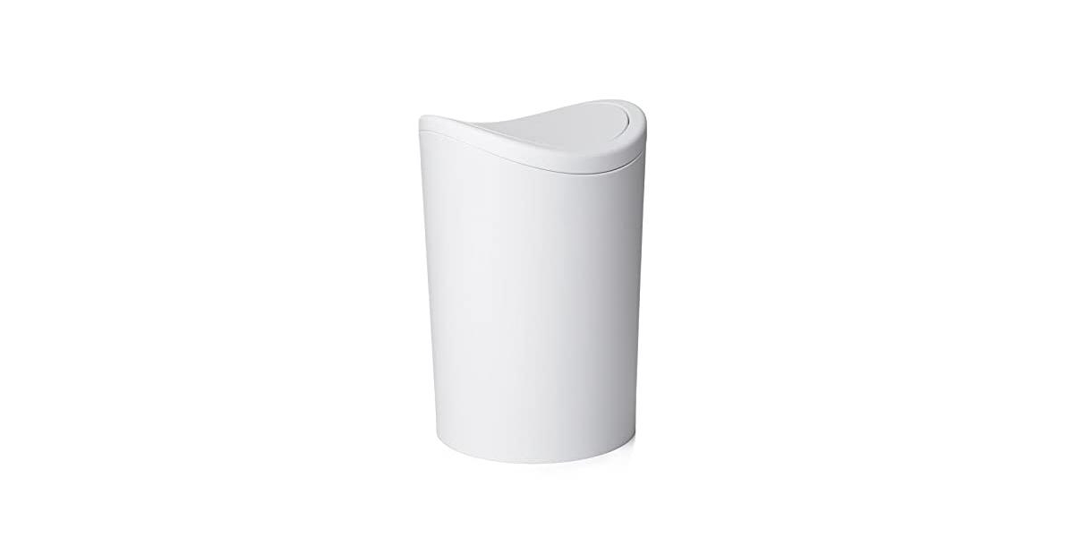 Mini 1.5 Gallon Plastic Bathroom Trash Can with Swing Top Lid - White