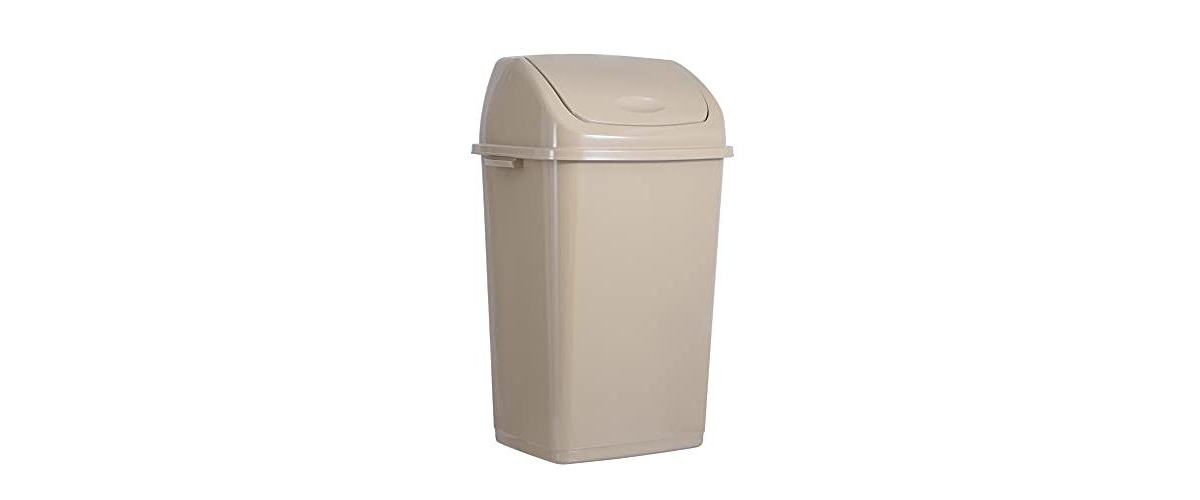 13 Gallon Kitchen Trash Can with Swing Top Lid, Large Plastic Garbage Can - Beige