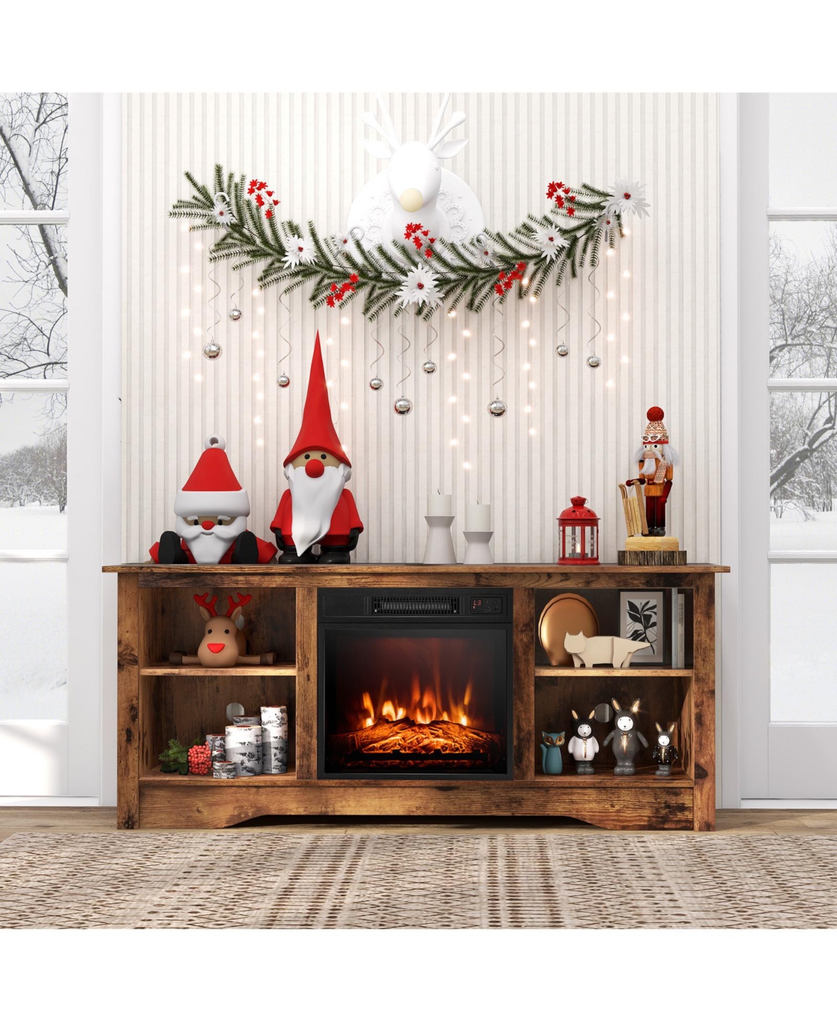 58 Inches Tv Stand for Flat Screen TVs Up to 65 Inches with 18 Inches Electric Fireplace Heater