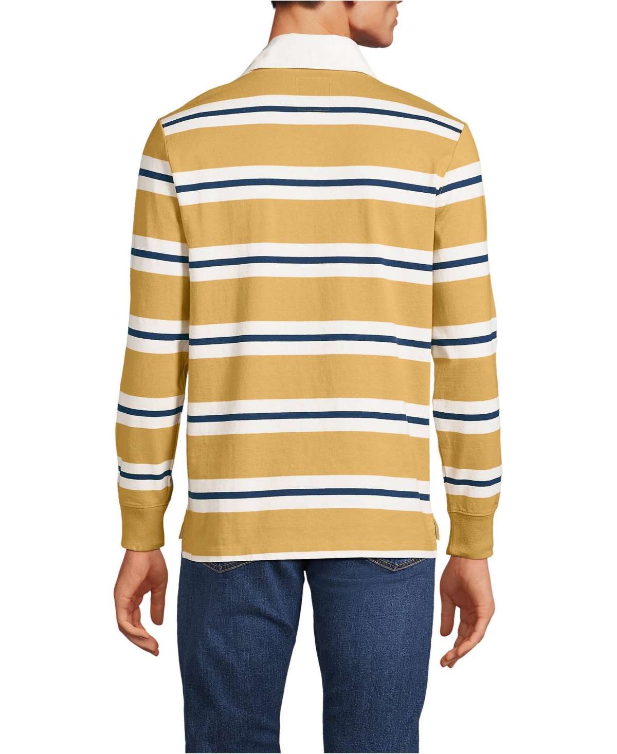 Lands' End Men's Long Sleeve Stripe Rugby Shirt -navy rugby stripe
