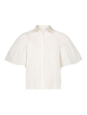 Women's Stretch Cotton Flare Ruffle Sleeve Button Up Top