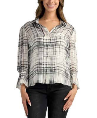 BCX - Juniors' Collared 3/4-Sleeve Blouse