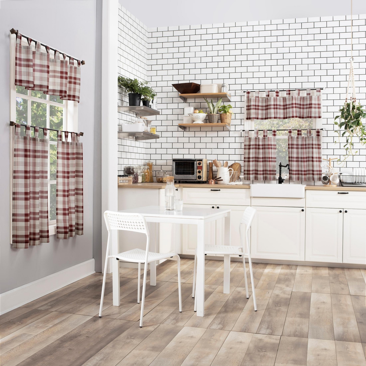 No. 918 Blair Farmhouse Plaid Semi-Sheer Tab Top Kitchen Curtain Valance -ecru