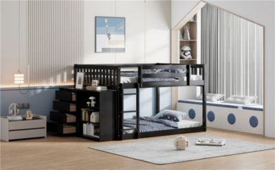  Full-over-Full Bunk Bed with 4 Storage Drawers and 3 Shelves