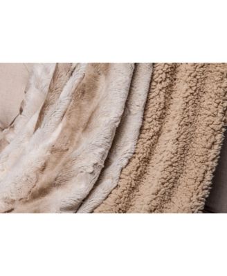 Premium Faux Fur Ombre Throw Blanket - Super Soft, Lightweight Minky Blanket with Fuzzy Sherpa Side - 50" x 65” - Gray