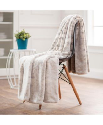 Premium Faux Fur Ombre Throw Blanket - Super Soft, Lightweight Minky Blanket with Fuzzy Sherpa Side - 50" x 65” - Gray