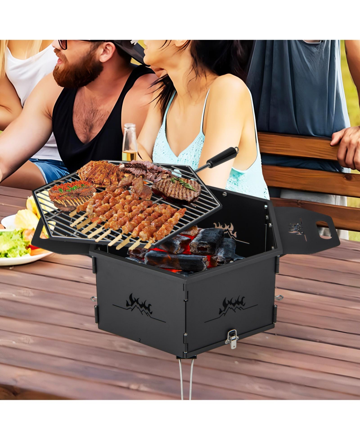 Givimo Portable Charcoal Grill Stove Rotatable with Foldable Body and Legs with Handles