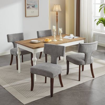 Mid Century Modern Linen Dining Chairs,Set of 2