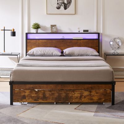 USB Charging Bed Frame with Headboard, Drawers
