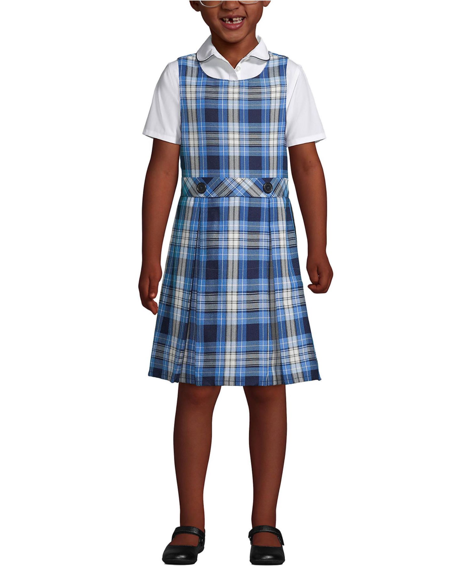 Little Girls School Uniform Plaid Jumper Top of Knee