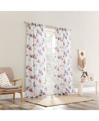 Ellie Floral Print Sheer Rod Pocket Curtain Panel
