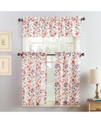 Deana Floral Semi-Sheer Rod Pocket Kitchen Curtain Set