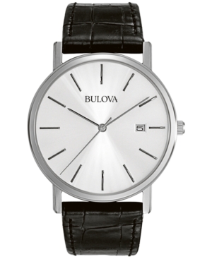 Bulova Men's Black Croc Embossed Leather Strap Watch 37mm 96B104