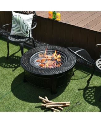 Outdoor Fire Pit with BBQ Grill and High-temp Resistance Finish