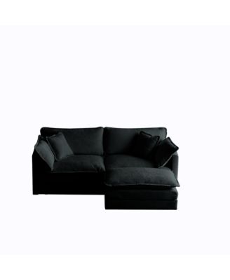 Black Chenille L-Shaped Sectional with Ottoman