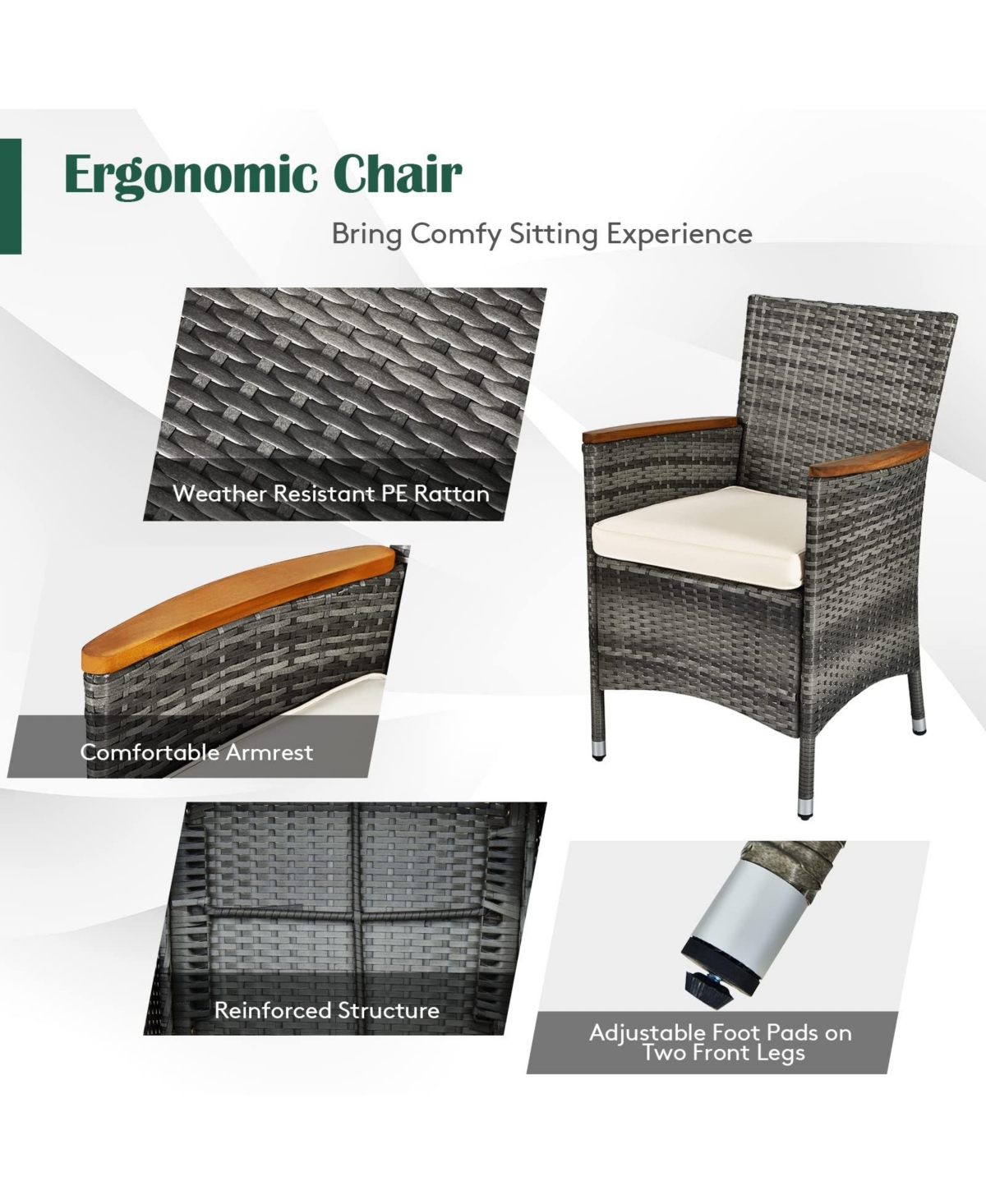 Sugift 9 Pieces Rattan Patio Dining Set with Acacia Wood Table and Cushioned Chair