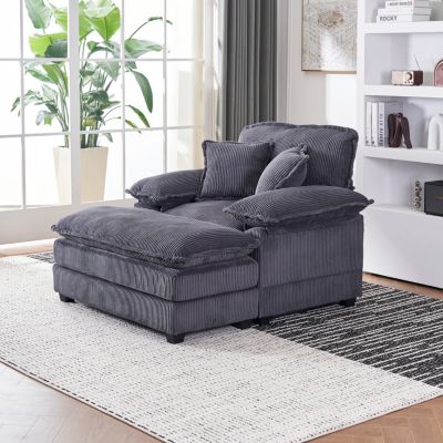  56.3" Corduroy Sofa with Toss Pillows and Ottoman