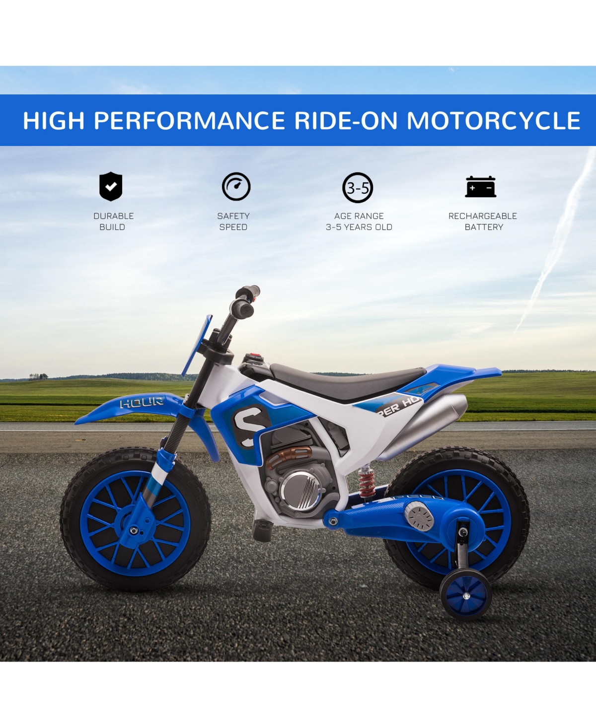 Streamdale Furniture 12V Kids Electric Dirt Bike with Charger & Training Wheels