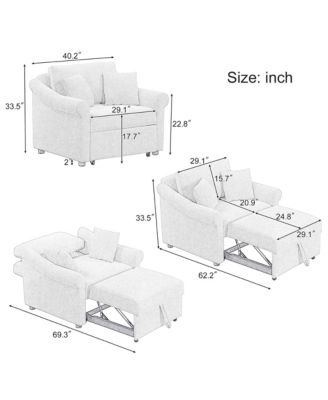1 PC Chenille  3-in-1 Lounger Convertible Sleeper Chair