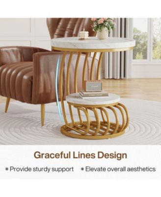 Vintage Arc Frame 2-Tier Round End Table Set