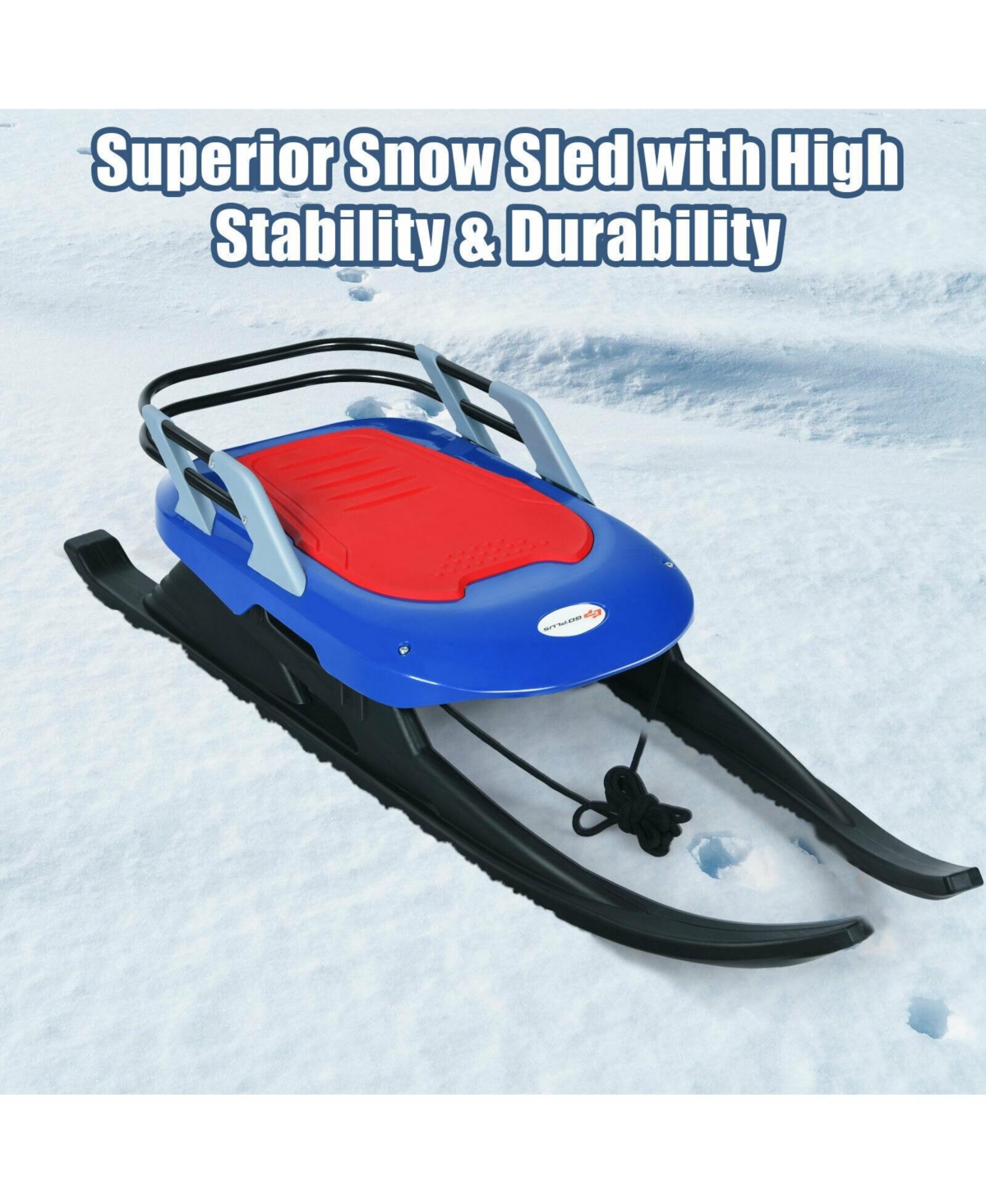 Vebreda Folding Kids' Metal Snow Sled with Pull Rope Snow Slider and Leather Seat