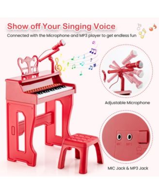 37 Keys Music Piano with Microphone Kids Piano Keyboard with Detachable Music Stand-Red