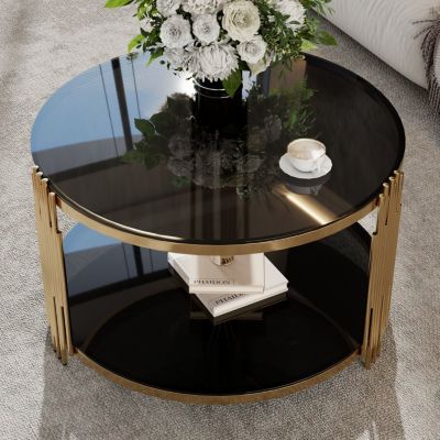 Streamdale Sleek Black Mirror Coffee Table with Gold Base