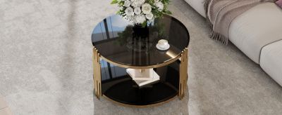 Streamdale Sleek Black Mirror Coffee Table with Gold Base