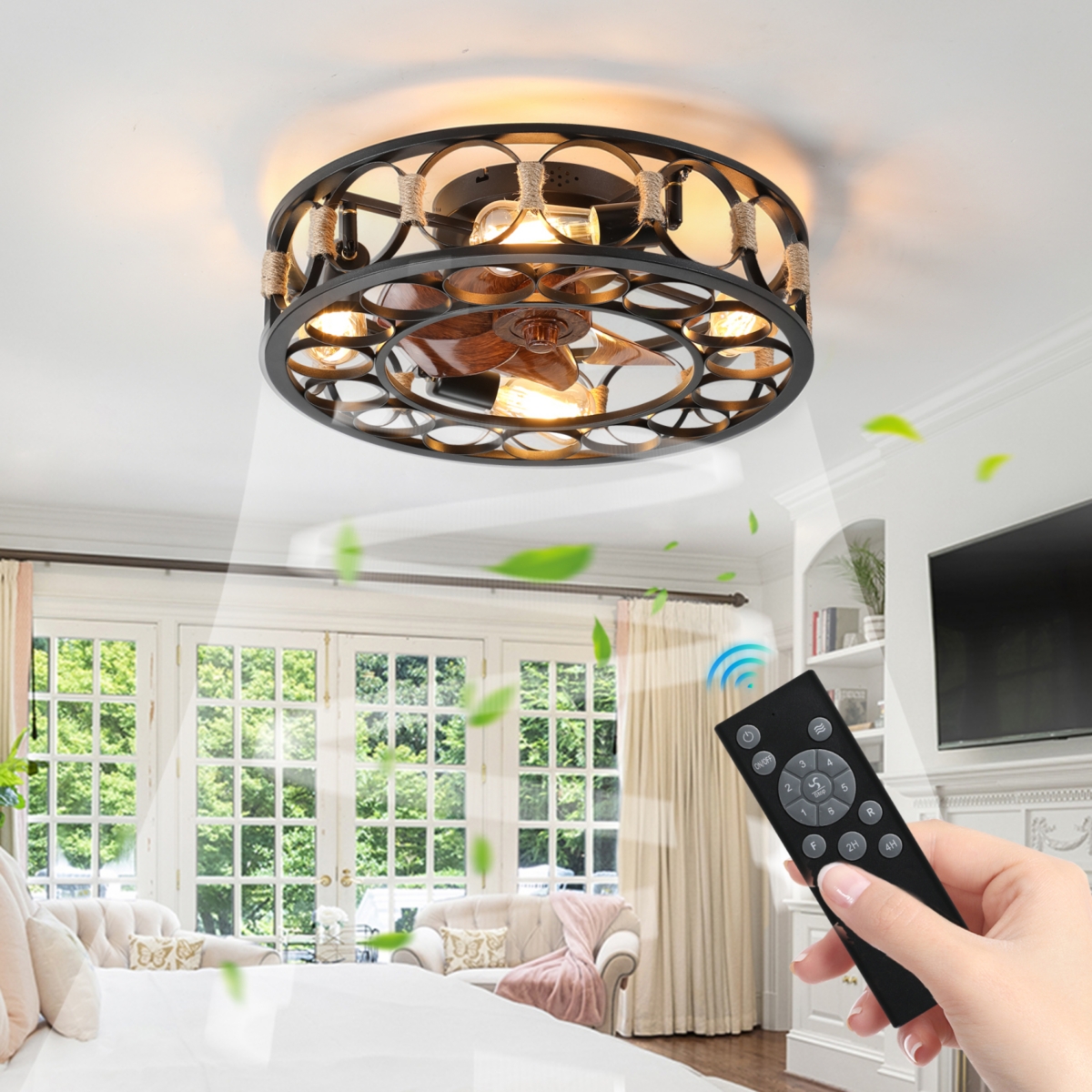 Streamdale Caged Ceiling Fan with Lights and Remote