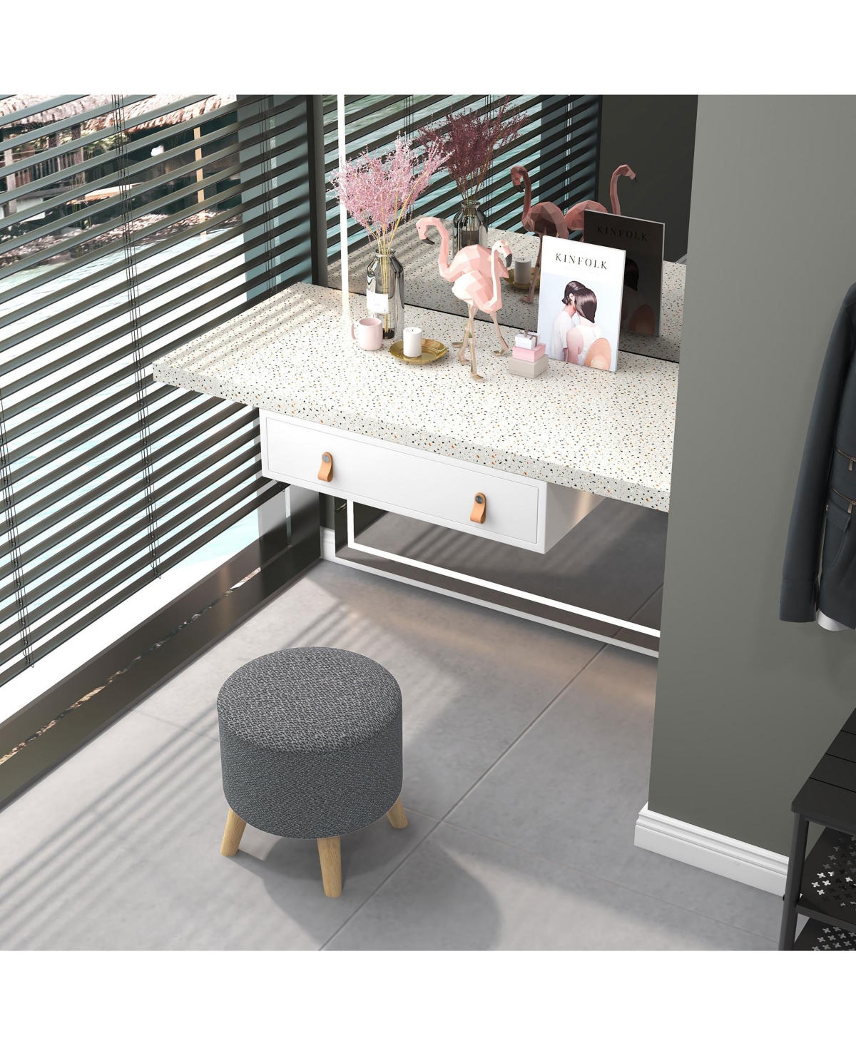 Streamdale Furniture Storage Ottoman, Round Stool Chair with Cushioned Top,- Gray