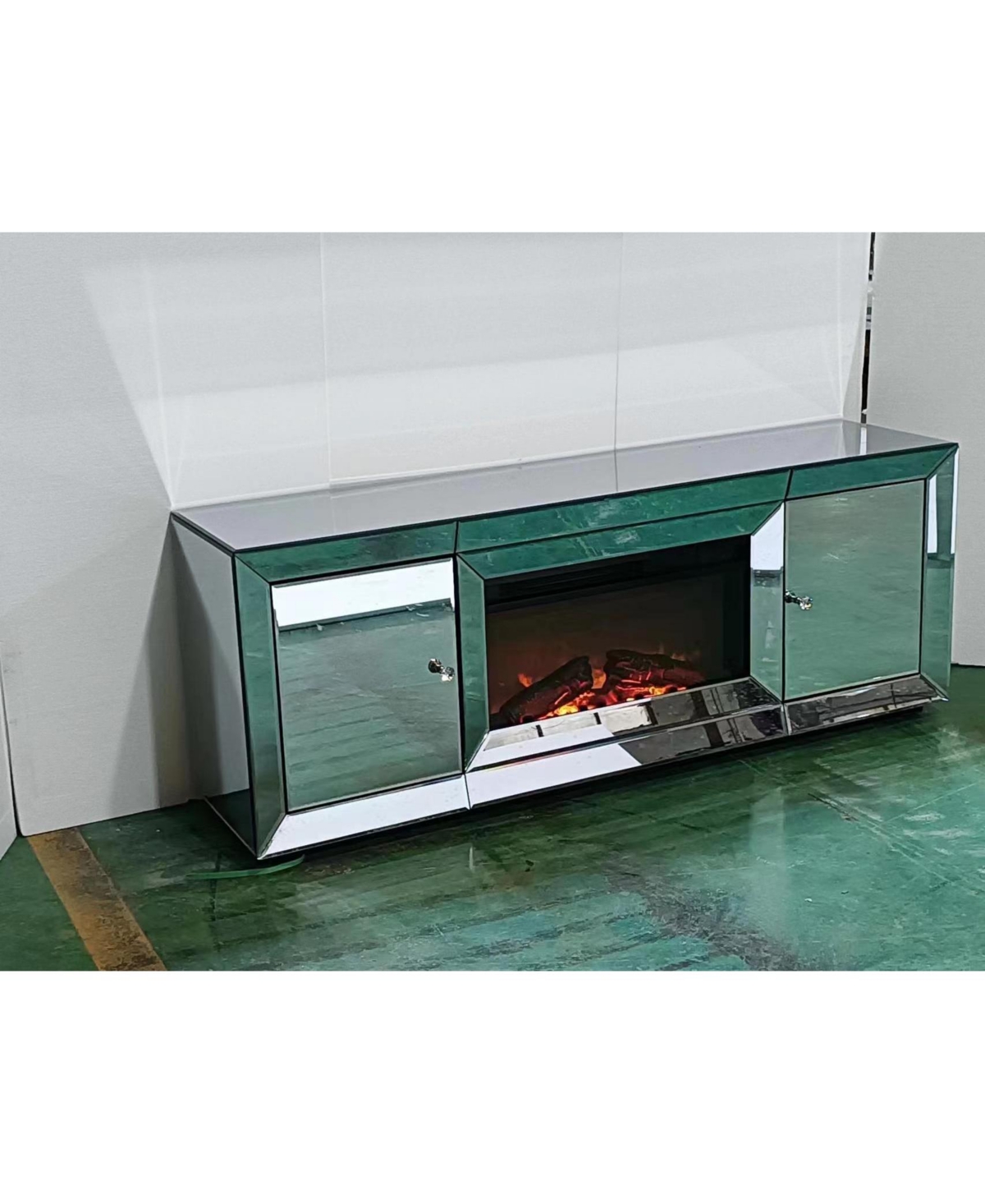 Streamdale Furniture FlashElectric Fireplace Cabinet with Realistic Flame Effects - Silver
