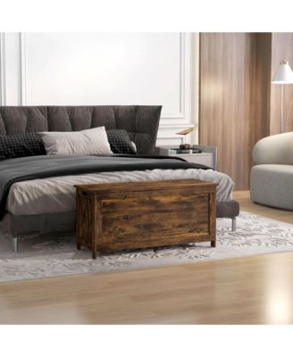 39.4" Storage Chest w/ 2 Safety Hinges, Wooden Box, Rustic Brown