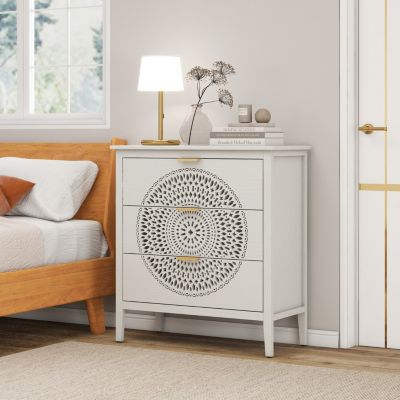 Streamdale 3-Drawer Hollow-Carved Dresser Cabinet with Handles