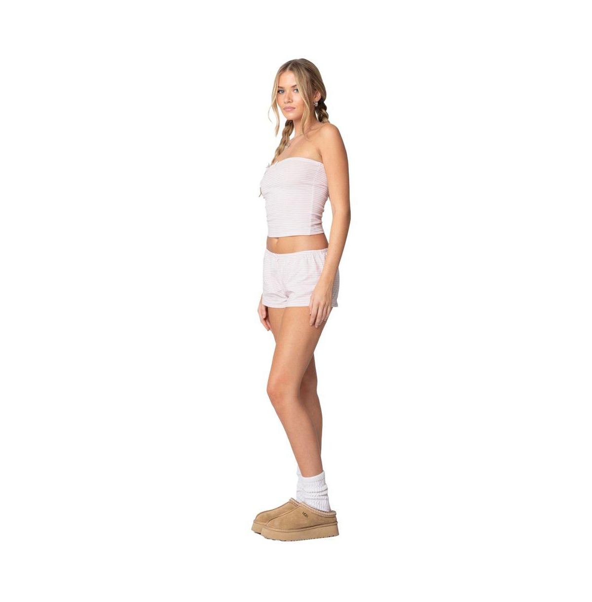 Edikted Women's Astor Striped Shorts - White-and-pink