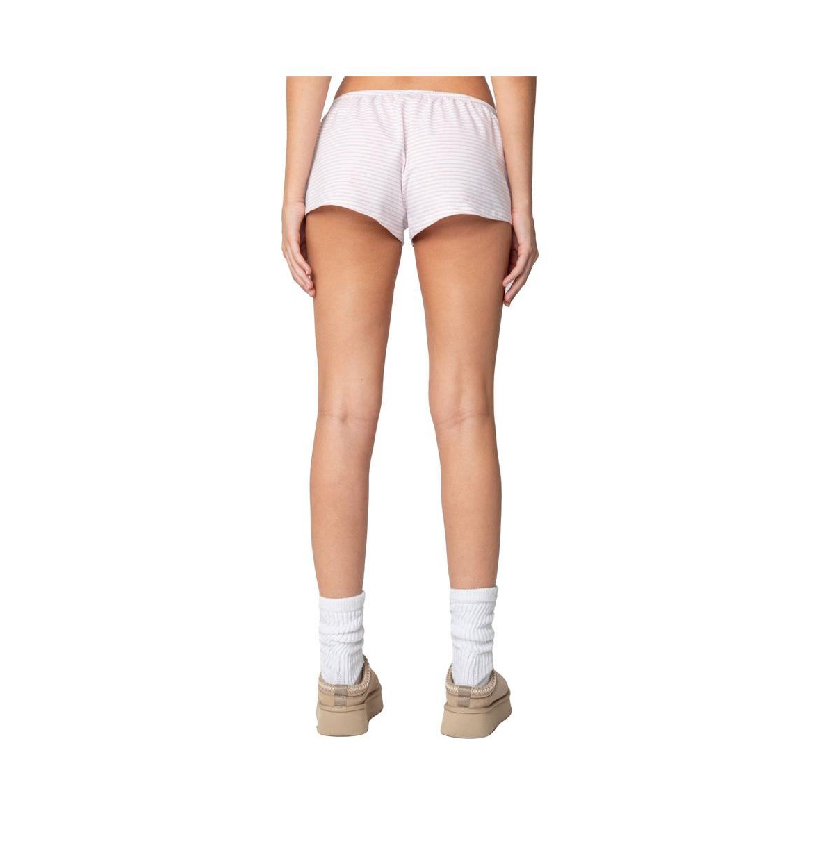 Edikted Women's Astor Striped Shorts - White-and-pink