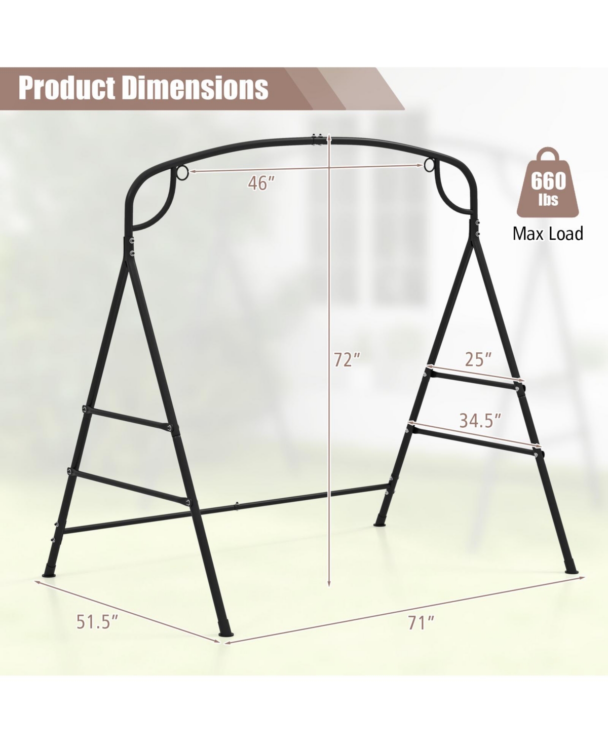 Givimo Patio Metal Swing Stand with Double Side Bars and 2-Ring Design-Black