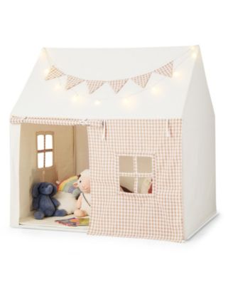 Kids Play Tent Large Playhouse with Padded Mat and 2 Breathable Windows-Beige