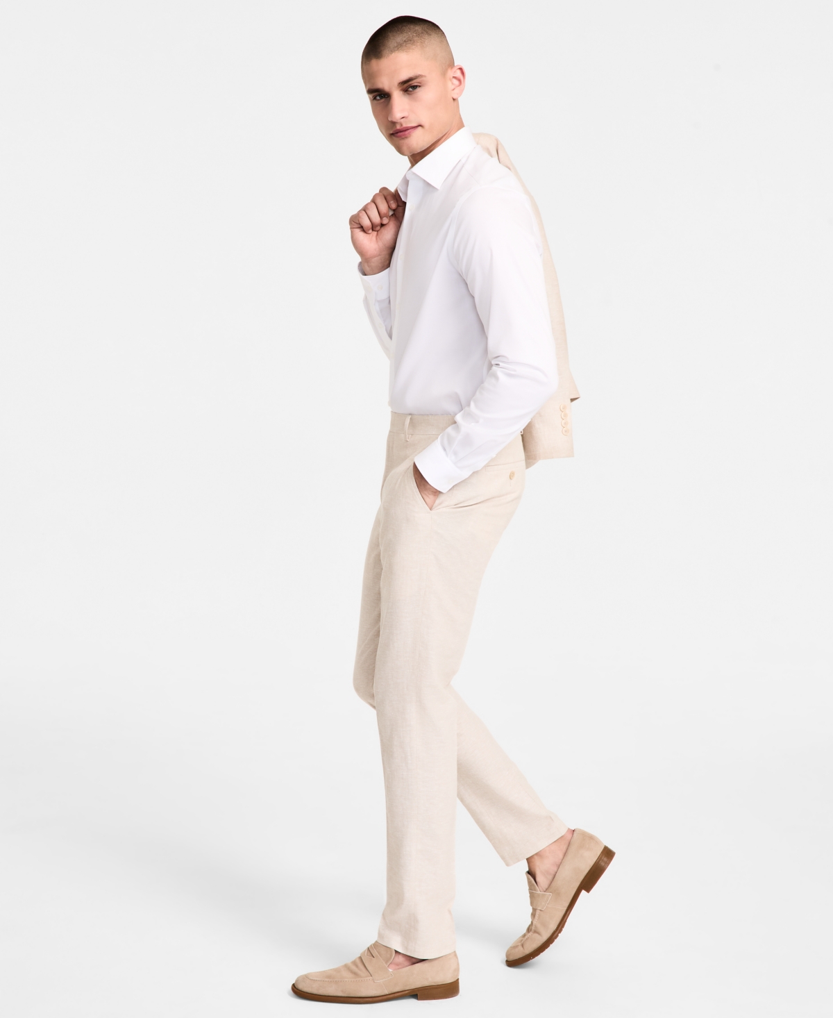 Bar Iii Men's Slim-fit Linen Suit Pants, Exclusively At Macy's In Natural